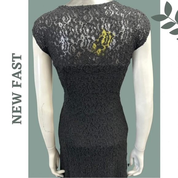 Stretch Lace Black Dress Lined Cap Sleeve size 10 - Picture 8 of 10